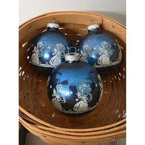 Vintage MCM Shiny Brite Angel w Candle Stenciled Christmas Ornament Blue & White